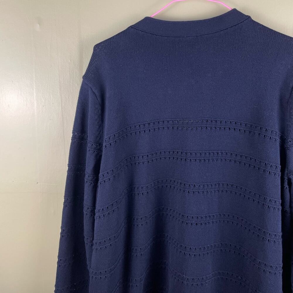 Talbots Navy Blue V-NECK POINTELLE GIRLFRIEND CARDIGAN - Picture 6 of 8